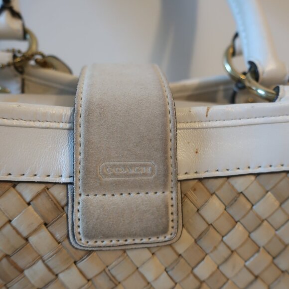 Coach A05K-4419 White Natural Limited Edition Straw Leather Satchel Handbag * - Picture 6 of 15